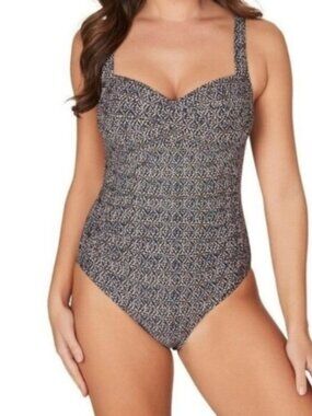 Bond Eye SZ 6/8 One Piece Swimsuit Blue/Ivory Multi Size Molded Cups Nautical